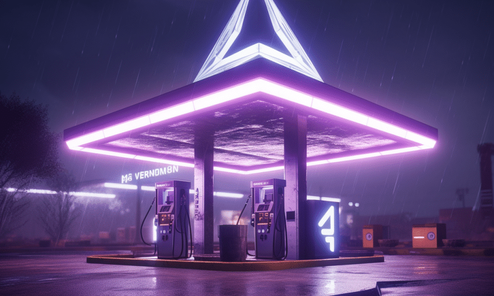 ambcrypto Ethereum logo on a gas station futuristic otherworldy e8a4d340 ed5c 4107 b82f 2396050bae55