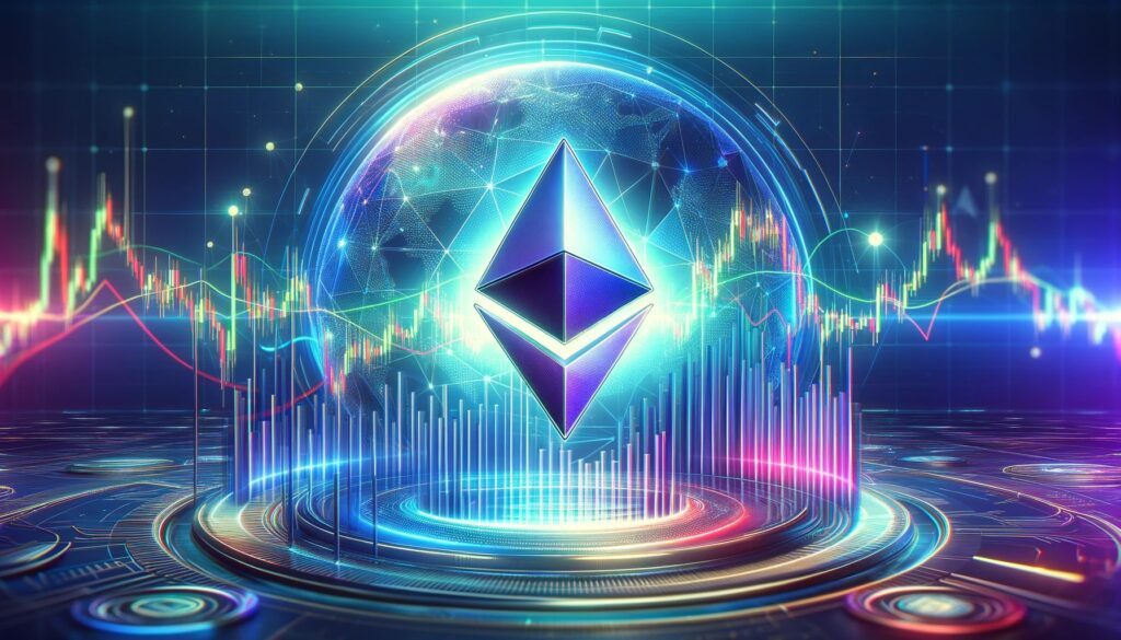 DALL·E 2024 02 26 09.13.54 A visually striking and professional image that serves as a title graphic for a news report on Ethereums price movements. The image should feature a