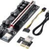 PCIE Riser 1X to 16X GPU Riser Card V011-PRO, with 0.6m USB 3.0 Extension Cable - 2 * 6PIN Powered - 10 Solid Capacitors - Graphics Extender Riser Adapter for Bitcoin Ethereum Mining ETH (1pc)