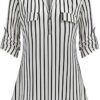 Ninedaily Women's 3/4 Sleeve Plaid Shirts Zip Floral Casual Tunic Blouse Tops