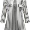 Ninedaily Women's 3/4 Sleeve Plaid Shirts Zip Floral Casual Tunic Blouse Tops - Image 2