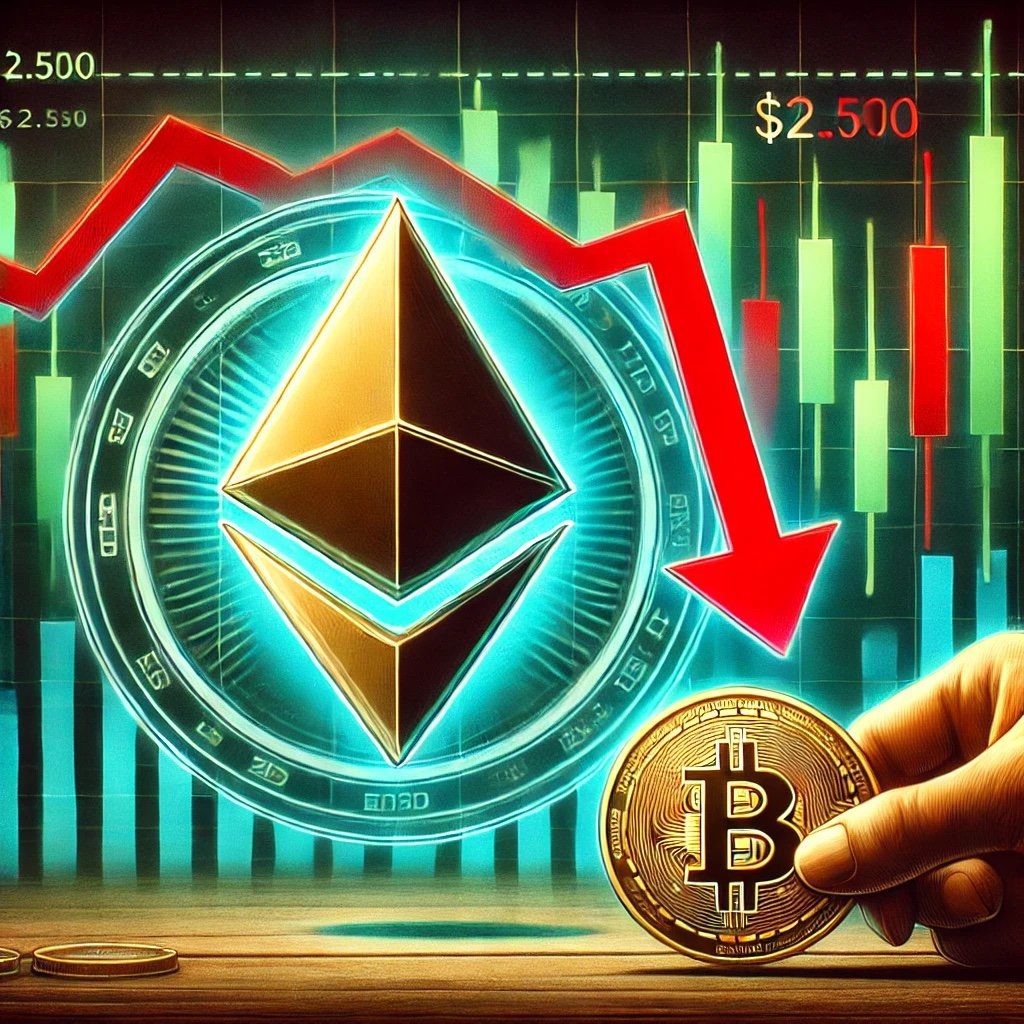 1725006084 DALL·E 2024 08 28 17.59.51 A digital illustration depicting Ethereums fall below 2500 with analysts