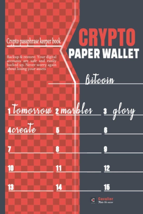 Crypto PAPER WALLET: 24 Pages wallet recovery sheets for writing private recovery phrase list mnemonic seed keys in a 6x9 cryptocurrency notebook for safe cold storage