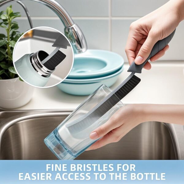 3 Pcs Water Bottle Cleaner Brush, Tube Cleaner Brush, Small Cleaning Brushes for Tight Spaces, Gap Cleaning Brushes for Cup, keyboards, Dishes, Wine Bottle, Kitchen sinks,Toilet(Grey Handles) (3) - Image 2