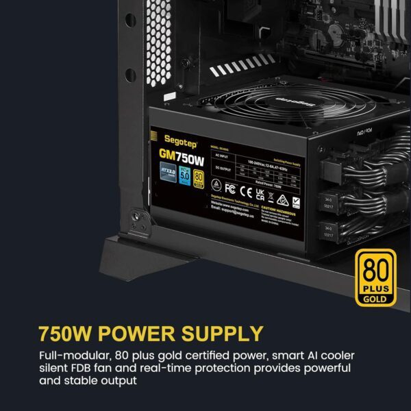Segotep 750W Power Supply, 80 Plus Gold Full Modular PCIe 5.0 & ATX 3.0 Gaming PSU for NVIDIA RTX 20/30/40 Series & AMD GPU, 120mm Silent FDB Fan, 5 Year Warranty - Image 8