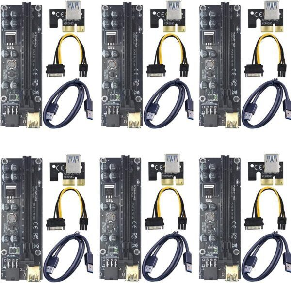 6-pack VER 009S+ Mining Dedicated PCIe Riser Card Riser Adapter with 8 solid capacitors 16A power supply PCI Express 1X to 16X Extender Mining Rig Graphics card extension PCIE Extension GPU Riser