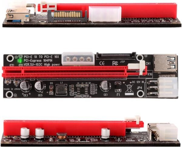 Ubit 6 Pack Latest GPU PCI-E Riser Express Cable 16X to 1X (6pin / MOLEX/SATA) with Led Graphics Extension Ethereum ETH Mining Powered Riser Adapter Card - Image 3