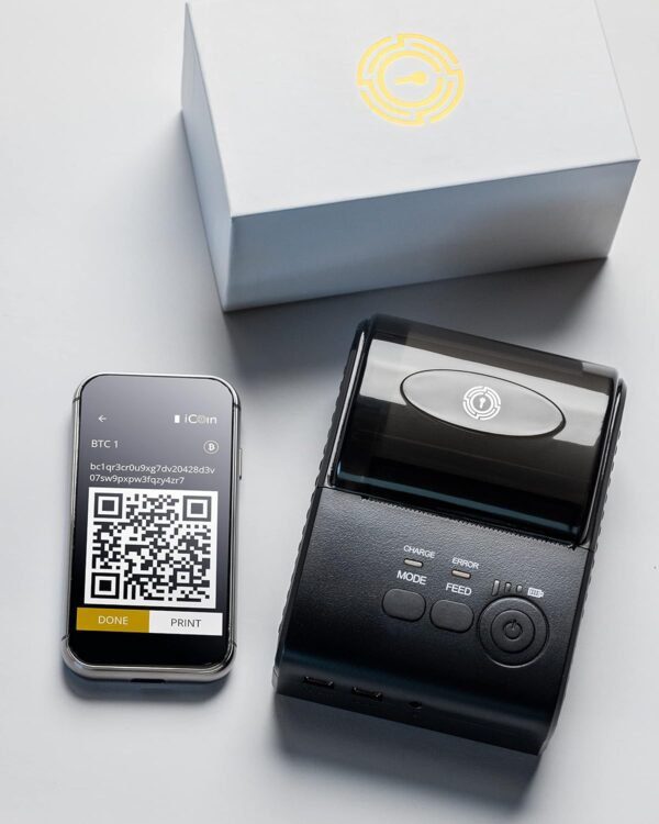Wallet & Printer - Cold Storage Digital Crypto Hardware with 3in Color LCD Touchscreen, Secure Messaging and Digital Wallet for NFT, Crypto Currency and Tokens, All-in-one with Secure Printer