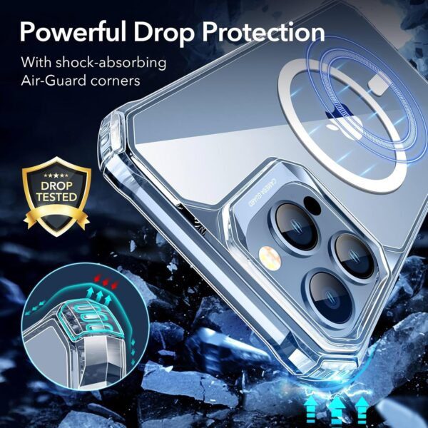 ESR Air Armor Magnetic Case with HaloLock Compatible with iPhone 13 Pro Max Case, Compatible with MagSafe, Military-Grade Protection, Yellowing-Resistant Hard Back, Shock-Absorbing Corners, Clear - Image 5