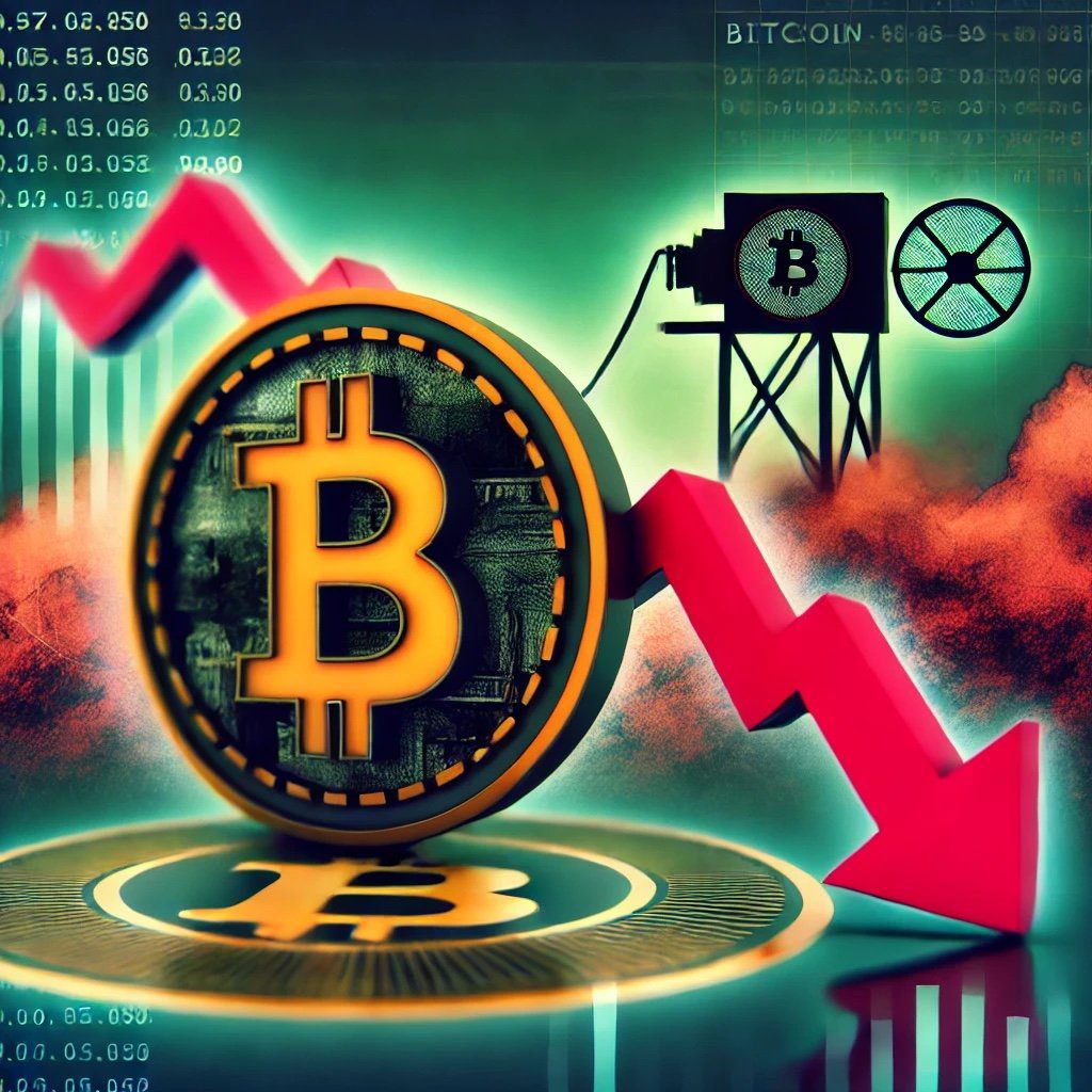 DALL·E 2024 08 08 17.09.18 A digital illustration depicting the plunge of Bitcoin miner reserves to