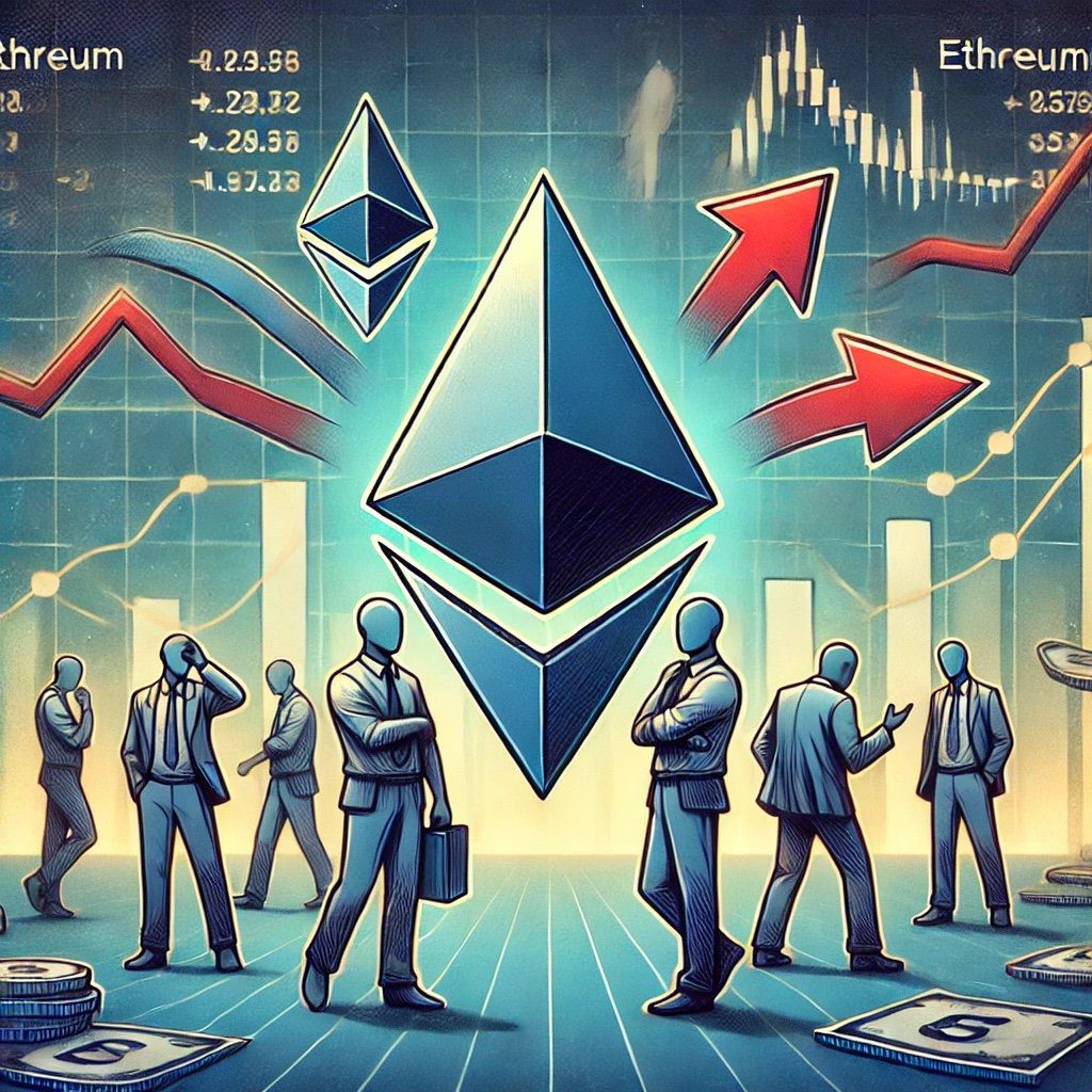 DALL·E 2024 09 18 16.01.14 A digital illustration showing Ethereum holders giving mixed signals with