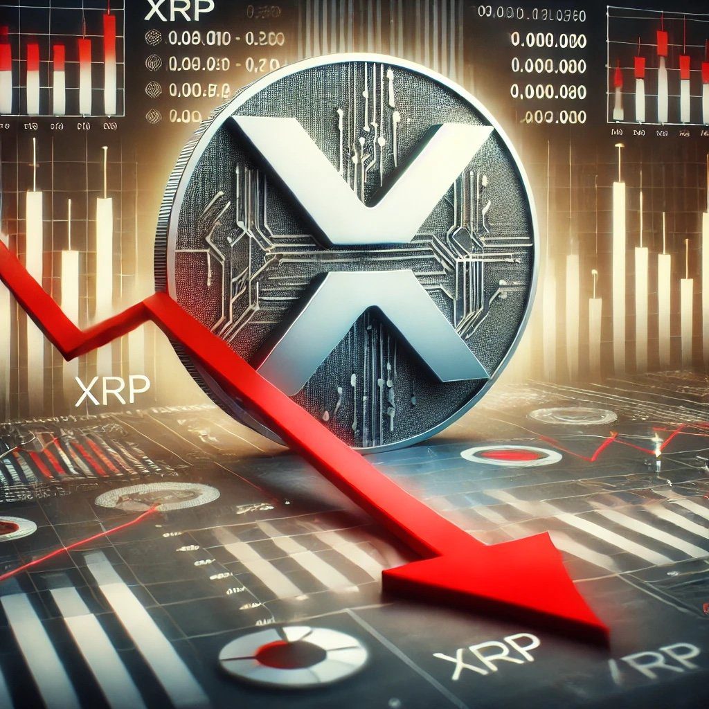DALL·E 2024 10 22 16.26.35 A digital illustration depicting the fall in XRP transactions. The image