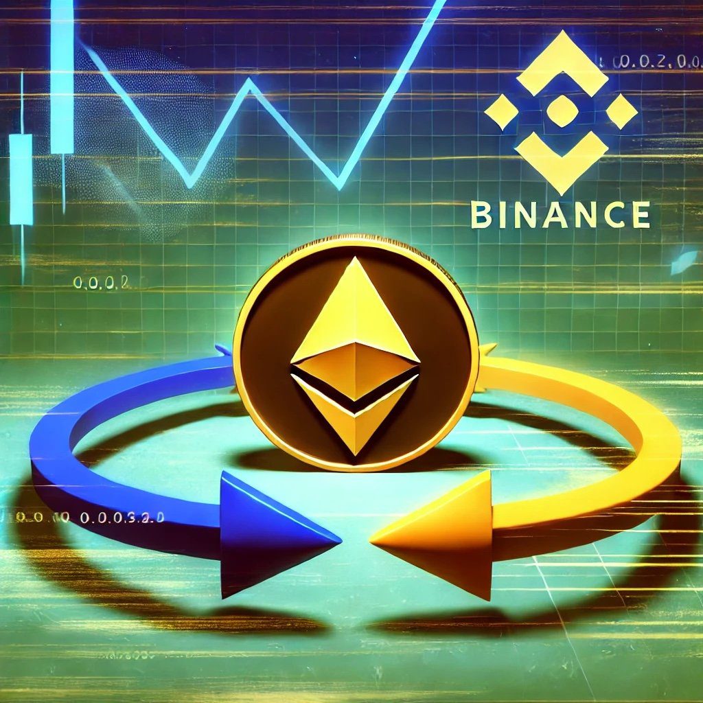 DALL·E 2024 11 21 17.25.18 A digital illustration depicting Ethereums activity on Binance with a bal