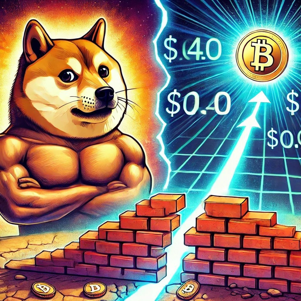 DALL·E 2024 11 27 17.58.31 A detailed digital illustration depicting Dogecoin represented as a stron