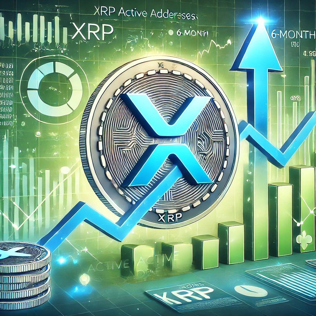 DALL·E 2024 10 25 17.06.04 A digital illustration showing XRP active addresses reaching a 6 month pe