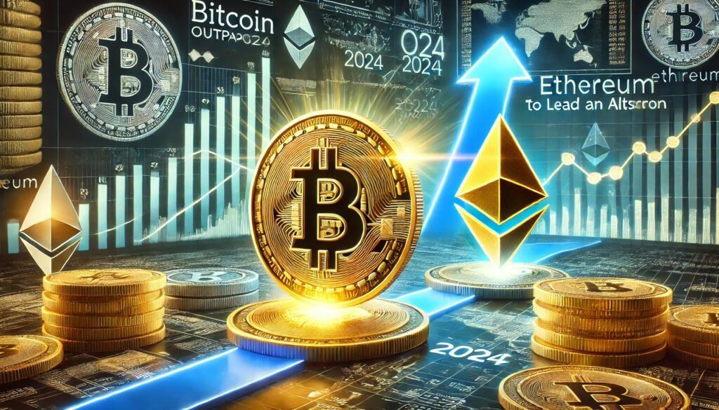 DALL·E 2024 11 23 07.44.57 A financial themed image highlighting Bitcoin outpacing Ethereum in 2024