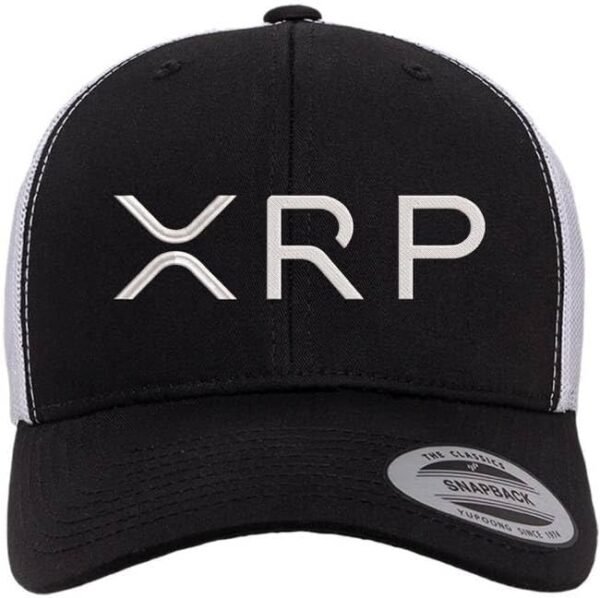 XRP Logo Embroidered Trucker Hat | Crypto Coin Symbol Mesh & Snap Back Adjustable Cap