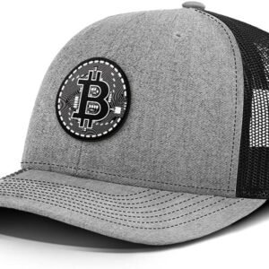 BustedTees Bitcoin Black and White Back Mesh Hat Baseball Cap for Mens & Womens Breathable Mesh Adjustable Snapback Strap