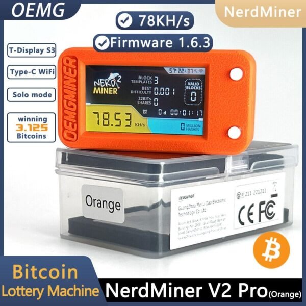 NerdMiner V2 T-Display S3-56KH/s 1W Bitcoin Solo Lottery Miner - Win 6.25 BTC - WiFi Connection, and USB-C Power for Efficient BTC Mining - Image 2