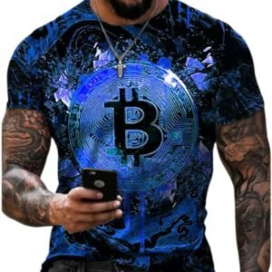 2023 New Cotton T-Shirt Bitcoin 4D Digital Printing Garden Men’s Street Loose Sweatshirt T-Shirt