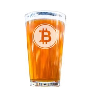 Madi Kay Designs Bitcoin Engraved Pint Glass | Perfect for HODLers, Bitcoin Merch, Blockchain Enthusiasts, and Gifts for Bitcoin Fans | Restaurant-Grade, Chip-Resistant Crypto Glassware (Pint)