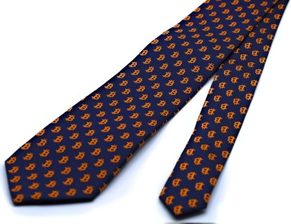 Bitcoin Men's Silk Tie and Pocket Square Combo, Men's Tie and Handkerchief Woven Silk Bitcoin pattern - Image 7