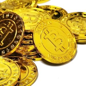GlobalCareMarket Bitcoins for Party, Plastic Bitcoins for Anniversary and Birthday Decorations (50 Bitcoin Pieces, Gold Color)