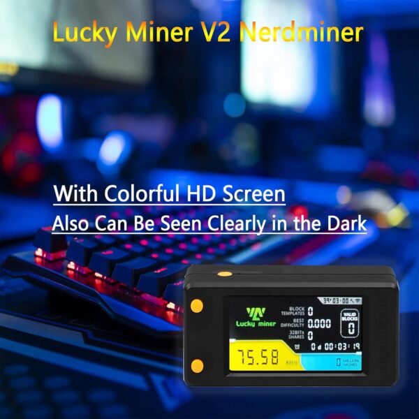 Bitcoins Miner 78KH/S Lucky Miner LV02 Solo Miner with 1.9 inch Full-Color LCD Display Asic Miner 1Watt Low Power Consumption Crypto Miner Mini Lottery Device Type-C USB Connection, Black - Image 4