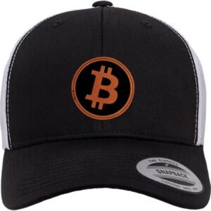 Go All Out Bitcoin Logo Leather Patch Dad Deluxe Trucker Flatbill Baseball Structured Embroidered Hat