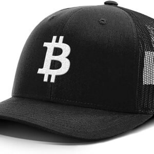 BustedTees Bitcoin Logo Back Mesh Hat Casual Wear Baseball Cap Men Breathable Mesh Back Adjustable Snapback Strap