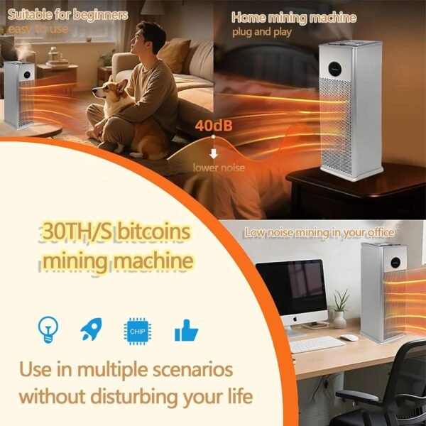 TF10 Bitcoins Miner 30TH/S Solo Miner SHA-256 Algorithm Win 3.125BTC 1300W Support BTC/BCH Crypto Currency Lottery Home Mining Machine ≤40dB Low Noise, Silver - Image 3