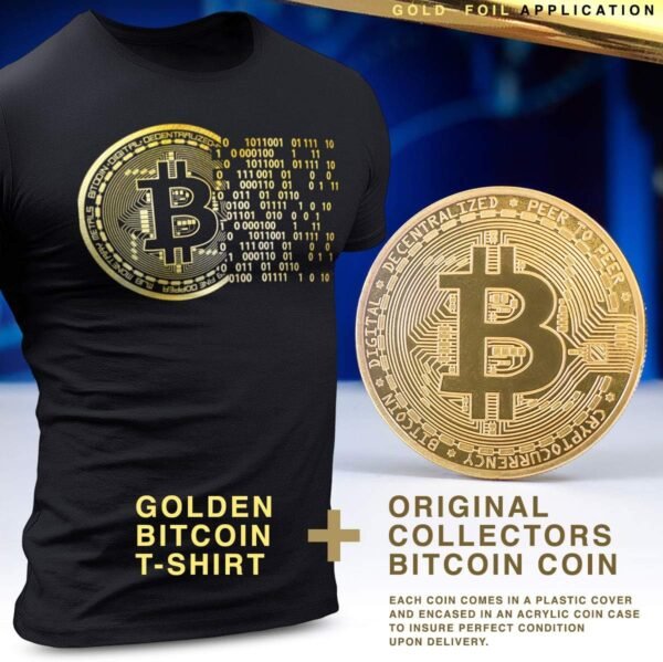 Golden Bitcoin T-Shirt for Crypto Currency Miners and Original Collectors Bitcoin Coin - Image 2