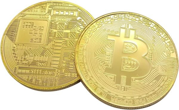 GARASANI 2 Pack Bit Coin Commemorative Coin Gold Plated Home Room Office Decoration Collector's Set Circular Case Included 0.3mm (Gold Bit Coin)