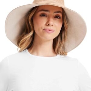 Solbari Women’s Ultra-Wide Cotton Linen Sun Hat UPF 50+, Packable, Adjustable with Ponytail Hole for Travel, Beach & Outdoors