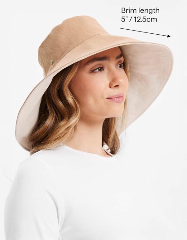 Solbari Women’s Ultra-Wide Cotton Linen Sun Hat UPF 50+, Packable, Adjustable with Ponytail Hole for Travel, Beach & Outdoors - Image 2