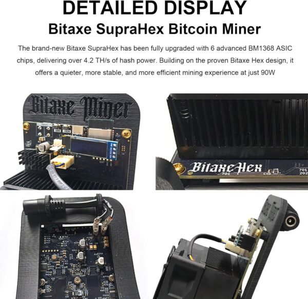 Bitaxe SupraHex 4.2+TH/s Bitcoin Miner - 6X BM1368 ASIC Chips Chained Lotto Device 90W 2.4G WiFi Asic Chip Bitcoin Mining Machine(Black) - Image 4