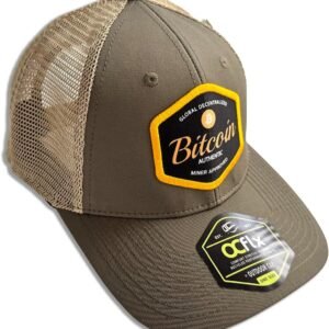 Bitcoin Adjustable Baseball Cap Olive Green with Khaki Beige Mesh Back with Sublimated Patch