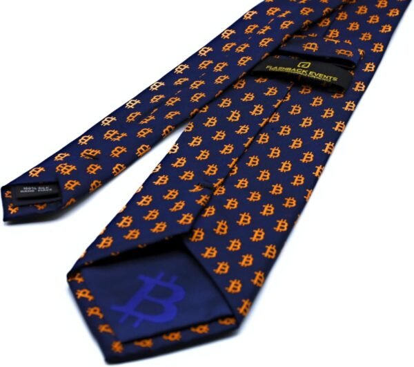 Bitcoin Men's Silk Tie and Pocket Square Combo, Men's Tie and Handkerchief Woven Silk Bitcoin pattern - Image 2