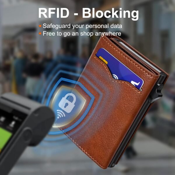 Wallet for Men,with Cash Pocket 2 ID Window 9-13 Cards,Metal Case Smart Slim Pop Up Credit Card Holder Flip with Magnetic Closure RFID Blocking Trifold wallet with Gift Box - Image 7