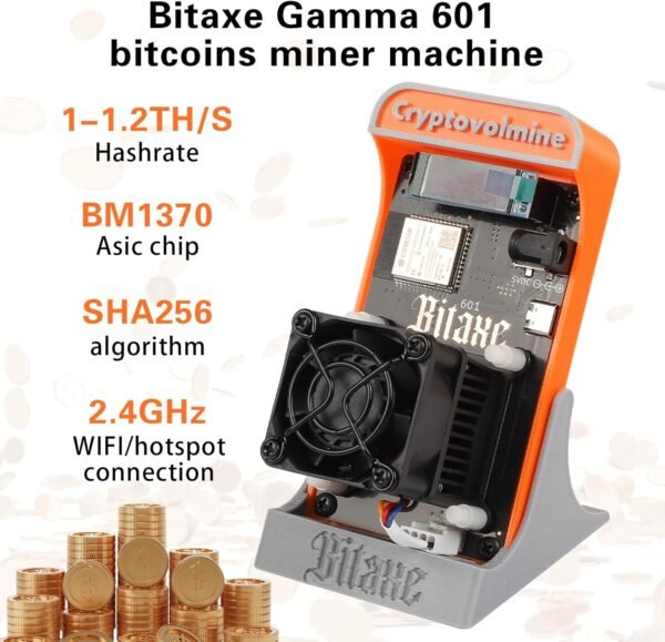 Bitaxe Gamma 601 Bitcoins Miner BM1370 Asic Chip 1.2TH/s Solo Miner 18W/TH Energy Efficiency 2.4G WiFi Home Use BTC Miner Low Noice Crypto Miner Include PSU with Open Source, Updated Software,Orange - Image 5