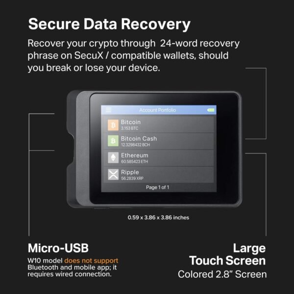 SecuX Crypto Wallet Bundle - V20 + W10 Hardware Wallet - w/Touch Screen, USB & NFT Support - Easily Manager Your Bitcoin, Ethereum, BTC, ETH, LTC, Doge, BNB, Dash, XLM, ERC20, BSC and More - Image 4