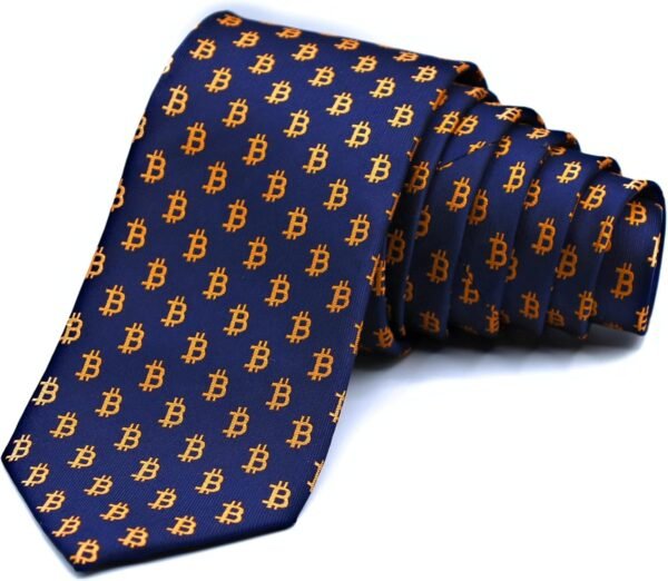 Bitcoin Men's Silk Tie and Pocket Square Combo, Men's Tie and Handkerchief Woven Silk Bitcoin pattern - Image 5