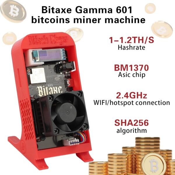 Bitaxe Gamma 601 Bitcoins Miner BM1370 Asic Chip 1.2TH/s Solo Miner 18W Energy Efficiency 2.4G WiFi Home Use BTC Miner Low Noice Crypto Miner Include PSU with Open Source，red - Image 3