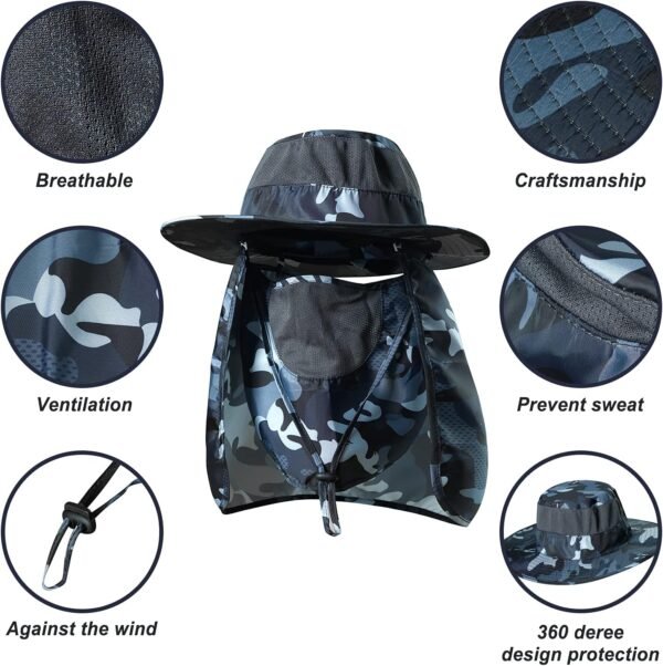 Fishing Hat,Sun Cap with UPF 50+ Sun Protection and Neck Flap,for Man and Women - Image 3