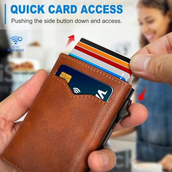 Wallet for Men,with Cash Pocket 2 ID Window 9-13 Cards,Metal Case Smart Slim Pop Up Credit Card Holder Flip with Magnetic Closure RFID Blocking Trifold wallet with Gift Box - Image 5