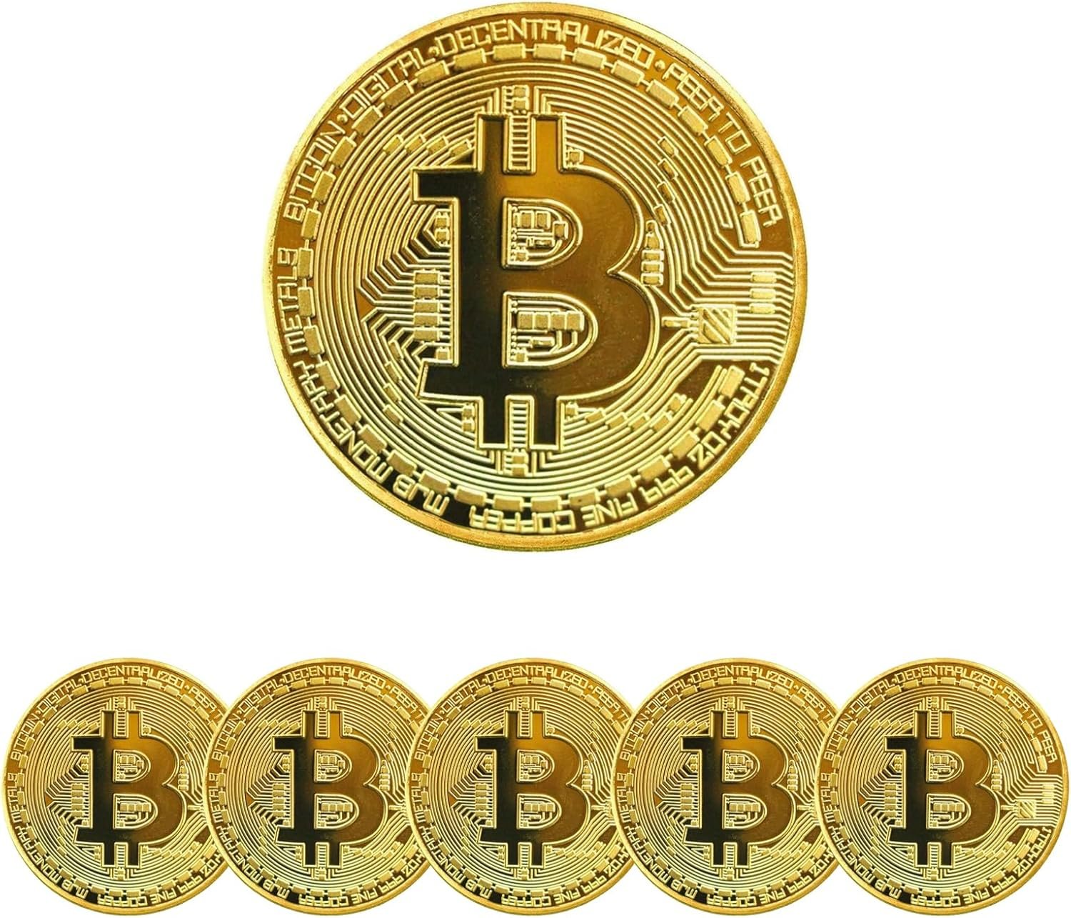 6PCS Gold Plated Bitcoin Coins - 40mm Diameter, 3mm Thickness Commemorative Physical BTC Cryptocurrency Collectible with Clear Protective Case, for Blockchain Enthusiasts 1 6PCS Gold Plated Bitcoin Coins - 40mm Diameter, 3mm Thickness Commemorative Physical BTC Cryptocurrency Collectible with Clear Protective Case, for Blockchain Enthusiasts