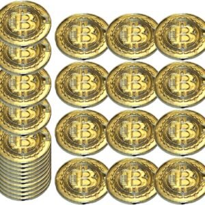 Bitcoin Gold-Tone Coins Party Favor Pack (72 Pcs) Plastic. Double-Sided. BTC Logo Crypto Token Blockchain Cryptocurrency Souvenir Gift