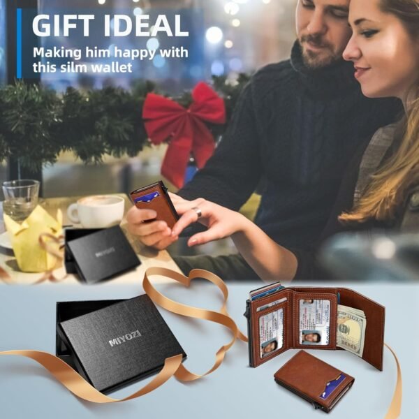 Wallet for Men,with Cash Pocket 2 ID Window 9-13 Cards,Metal Case Smart Slim Pop Up Credit Card Holder Flip with Magnetic Closure RFID Blocking Trifold wallet with Gift Box - Image 8