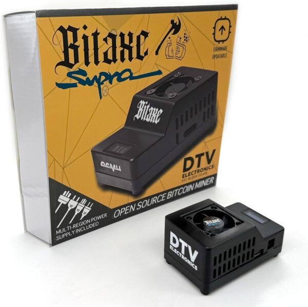 Bitaxe Supra Open Source Bitcoin ASIC Miner – BTC Miner with 700 GH/s Hash Rate, Low Power Consumption – Quiet Solo Bitcoin Miner for Home Use with Multi-Region Power Supply by DTV ₿ ELECTRONICS