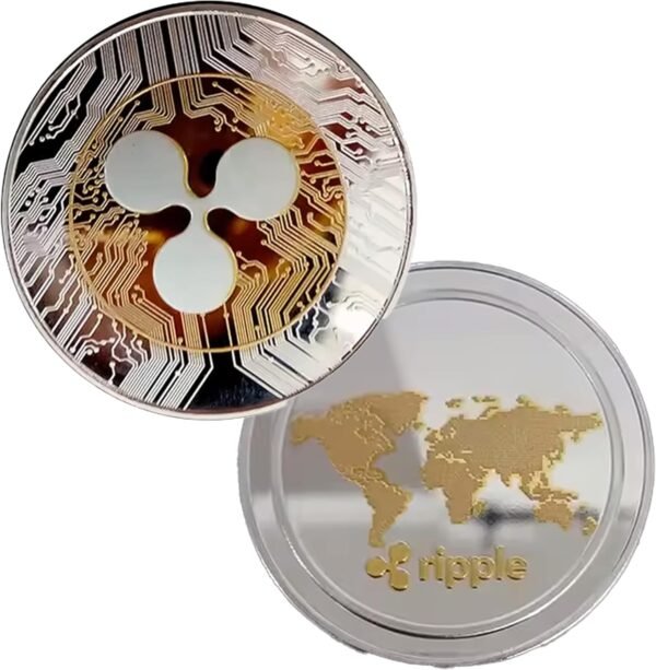 XRP Ripple Blockchain Crypto Gold on Silver Plated Coin Collector’s Medallion with Blockchain Circuit Design - Image 4
